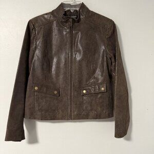 Alfani Women's Leather Jacket Brown Snake Textured Lined Medium M Petite MP